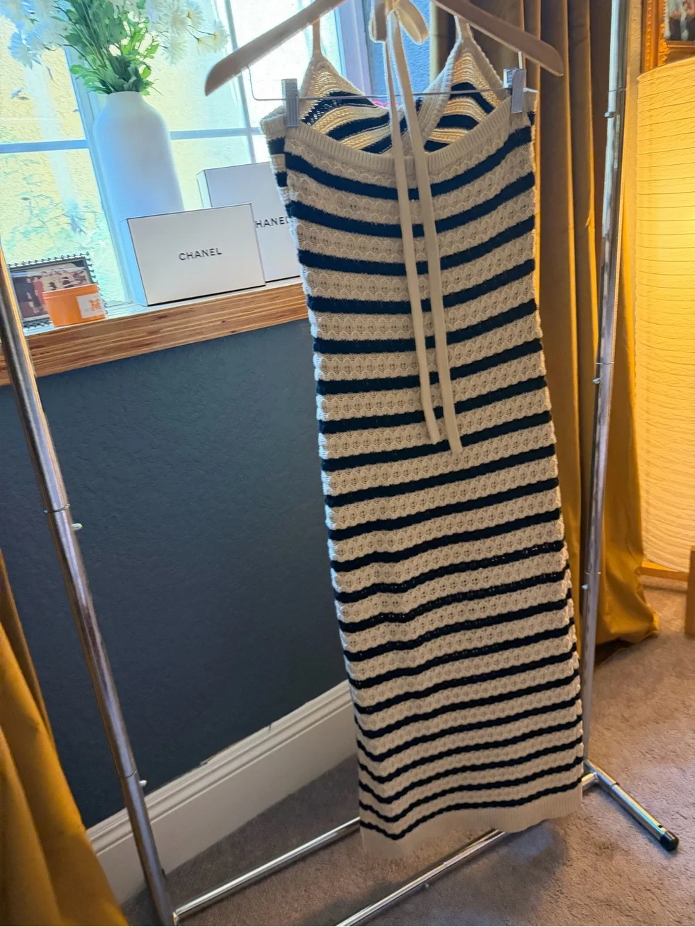 House of Harlow 1960 Striped Halter Midi Dress - Black & Cream - Picture 4 of 5